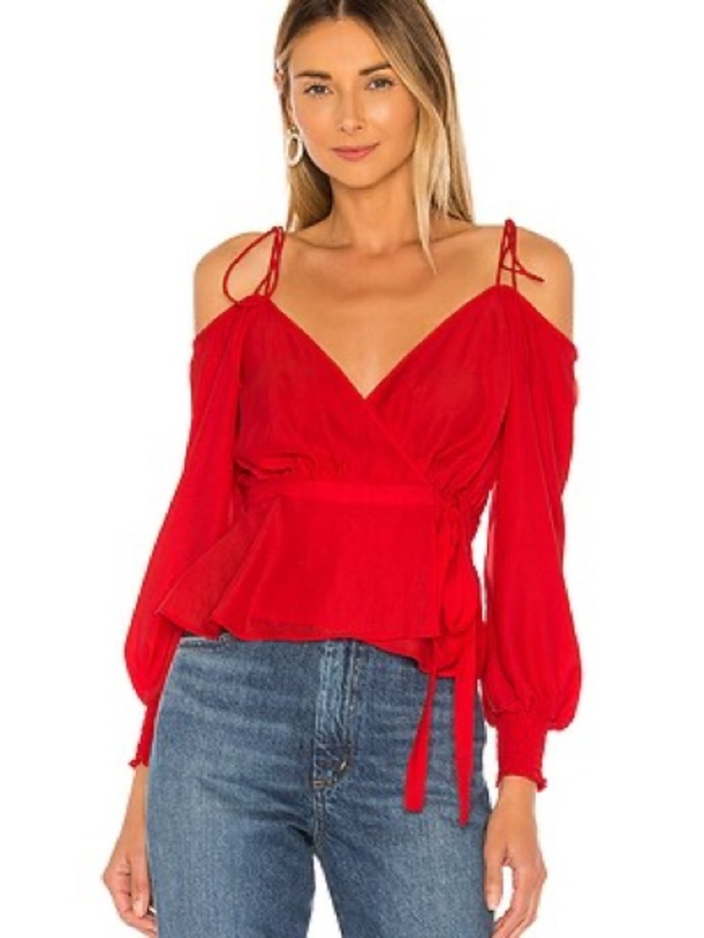 Lovers + Friends Red Cold-Shoulder Wrap Top